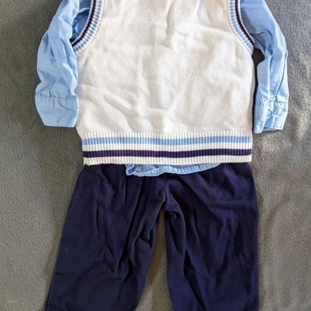 boys 3 pc outfit shirt argyle sweater vest‎ pants blue size 12 months